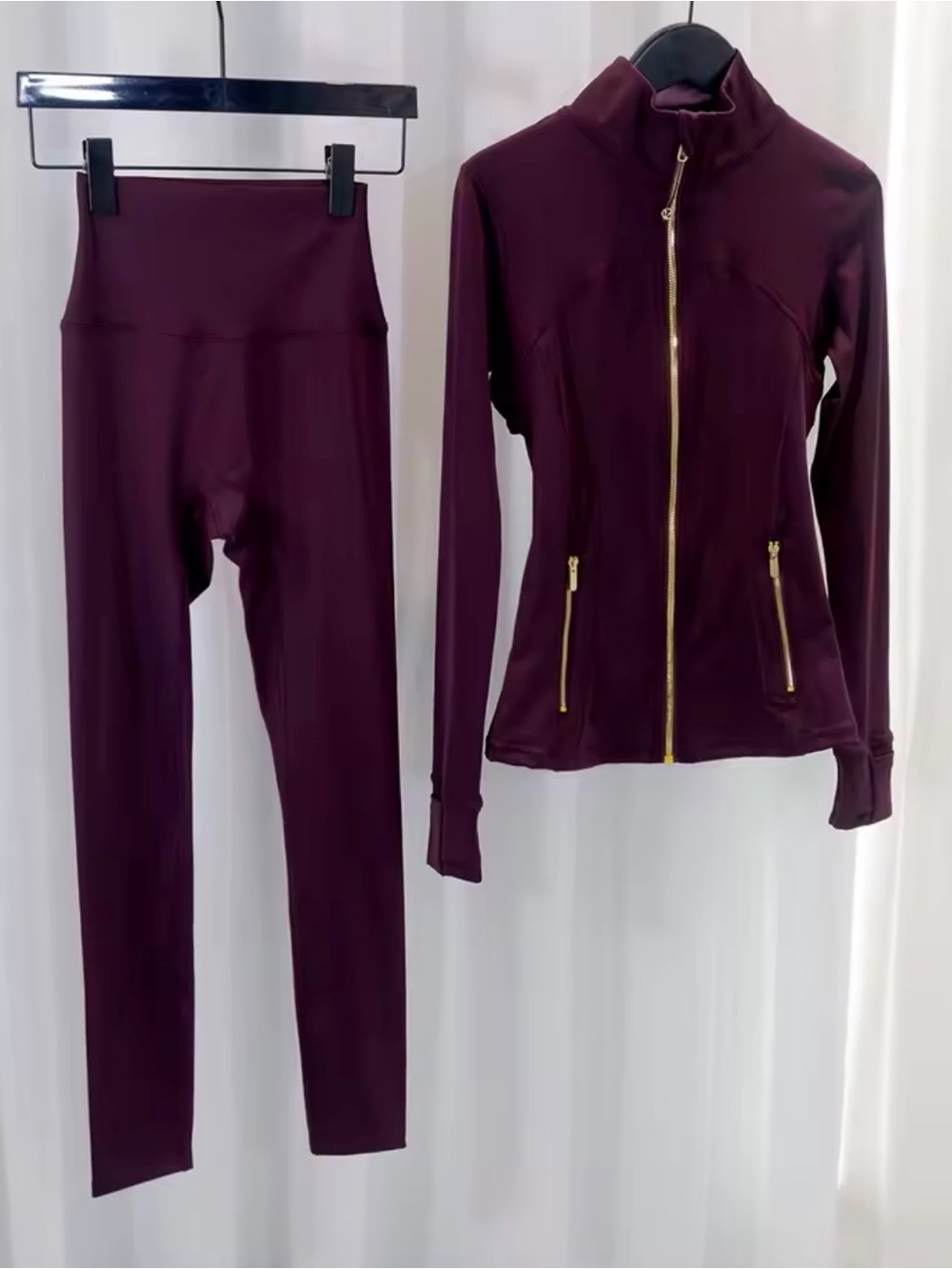 Women’s Burgundy High-Waist Leggings & Zip Jacket Set